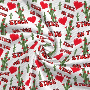 Stuck on You Valentine&#39;s Day Printed Liverpool Bullet Textured Fabric by the yard DBP Double Brush Polyester Rib Knit AA2632
