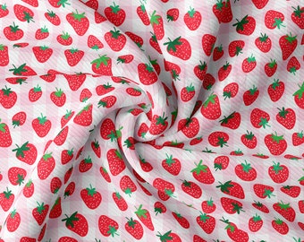 Ribbstickat tyg på metervara Ribbad jersey Stretchigt mjukt polyesterstretchtyg 1 meter RBK2473 Jordgubbar Jordgubb Sommarfrukt