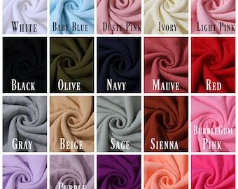 Waffle Cotton Fabric by the yard, Waffle Knit Stretchy Fabric, Stretchy Waffle Fabric, Cotton Spandex 62 in wide Solid Colors Double Sided