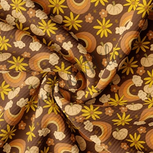 Fall Autumn Pumpkin Printed Liverpool Bullet Textured Fabric by the yard Jersey Liverpool Fabric Rainbow18