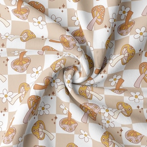 DBP Fabric Double Brushed Polyester Fabric by the Yard DBP Jersey Stretchy Soft Polyester Stretch Fabric DBP2045 Mushrooms