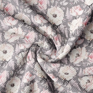 Printed Floral Liverpool Bullet Textured Fabric by the yard Way Stretch Solid Strip Thick Knit Jersey Fabric Watercolour roses(F47)