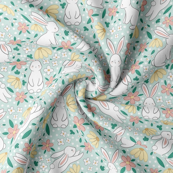 DBP Fabric Double Brushed Polyester Fabric by the Yard DBP Jersey Stretchy Soft Polyester Stretch Fabric DBP1891 bunnies Easter