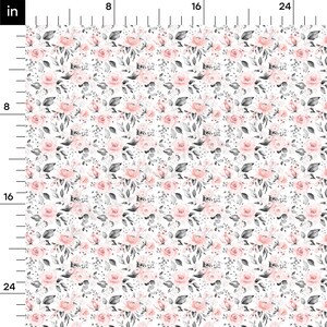 May include: A white fabric with a repeating pattern of pink and gray watercolor flowers. The fabric is perfect for crafting projects, quilting, and home decor.