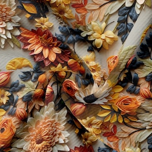 Fall Floral Pumpkin Liverpool Bullet Textured Fabric by the yard Jersey Liverpool Fabric AA1917  flowers Embroidery