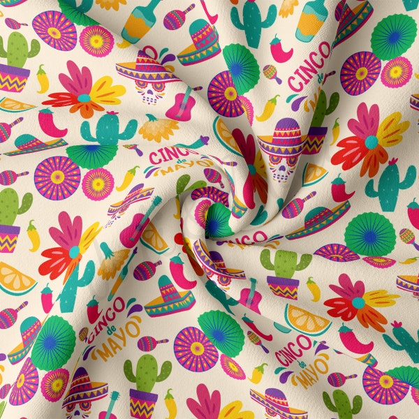 DBP Fabric Double Brushed Polyester Fabric by the Yard DBP Jersey Stretchy Soft Polyester Stretch Fabric DBP2267  Cinco De Mayo