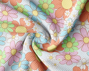 Floral Printed Liverpool Bullet Textured Fabric by the yard 4 Way Stretch Solid Strip Thick Knit Jersey Liverpool Fabric AA1490