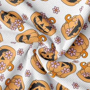 Fall Autumn Pumpkin Halloween Printed Liverpool Bullet Textured Fabric by the yard Liverpool Fabric pumpkins helloween AA1886