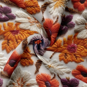 Embroidery Autumn Fall Halloween Rib Knit Fabric by the Yard Ribbed Jersey Stretchy Soft Polyester Stretch Fabric 1 Yard  RBK1925