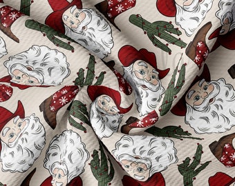 Tessuto stampato western con Babbo Natale e trama a proiettile, tagliato su misura, jersey spesso a maglia unita elasticizzato in 4 direzioni, tessuto Liverpool AA1070