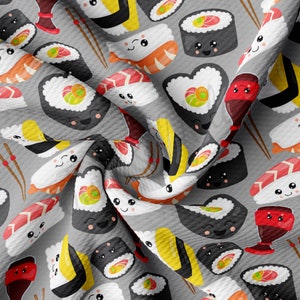 Sushi Printed Liverpool Bullet Textured Fabric by the yard 4 Way Stretch Solid Strip Thick Knit Jersey Liverpool Fabric AA1356