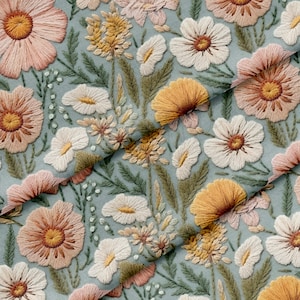 100% Cotton Fabric By the Yard Printed in USA Cotton Sateen -  Cotton Embroidery Floral Printed