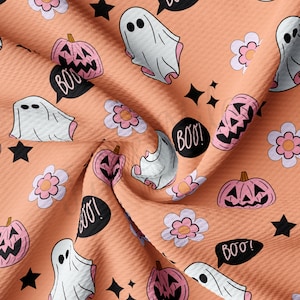 Fall Halloween Pumpkin Printed Liverpool Bullet Textured Fabric by the yard AA1565