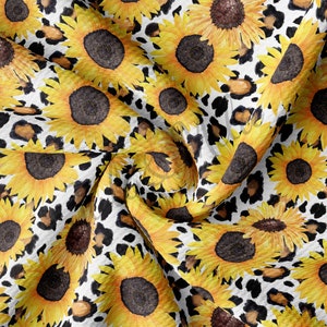 Sunflowers Printed Liverpool Bullet Textured Fabric by the yard 4Way Stretch Solid Strip Thick Knit Jersey Liverpool Fabric AA274