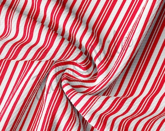 Candy Cane Christmas Printed Liverpool Bullet Textured Fabric by the yard 4Way Stretch Solid Strip Thick Knit Jersey Liverpool Fabric AC13