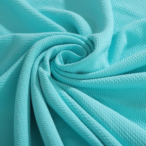 Aqua Liverpool Bullet Textured Fabric by the yard 4 Way Stretch Solid - Strip Half Yard Thick Knit Jersey Liverpool Fabric for Bows
