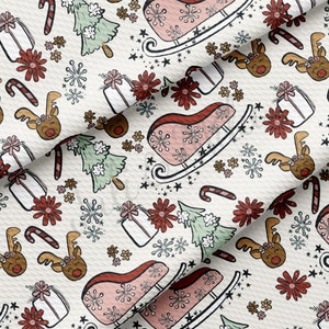 Christmas Sled Printed Liverpool Bullet Textured Fabric by the yard 4Way Stretch Solid Liverpool Fabric AA942
