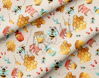 Honey Bees Printed Liverpool Bullet Textured Fabric by the yard 4 Way Stretch Solid Strip Thick Liverpool Fabric Honey AA05