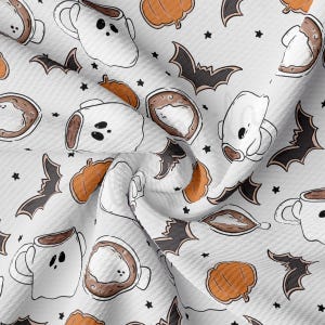 Fall Halloween Printed Liverpool Bullet Textured Fabric by the yard 4 Way Stretch Solid Strip Thick Knit Jersey Liverpool Fabric AA2849