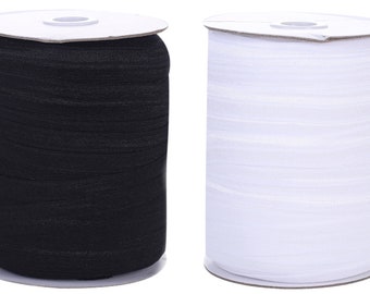 100 yards White or Black 5/8 Fold Over Elastic  FOE Foldover Elastic - Elastic by the yard - Shiny Elastic - DIY Face Mask Supply