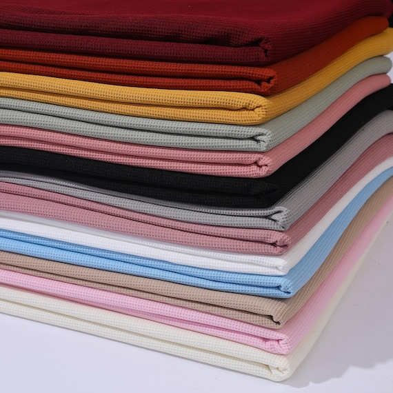 Waffle Fabric by the yard Waffle Knit Stretchy Polyester Spandex 60 inches wide Solid Colors