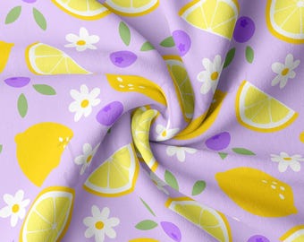 Lemon Summer DBP Double Brushed Polyester Fabric by the Yard Jersey Stretchy Soft Polyester Stretch Fabric DBP3224