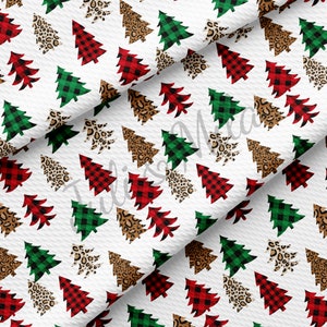 Christmas Trees Printed Liverpool Bullet Textured Fabric by the yard 4Way Stretch Solid Strip Thick Knit Jersey Liverpool Fabric AA499