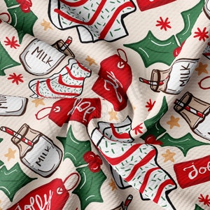 Christmas Cakes Printed Liverpool Bullet Textured Fabric by the yard 4Way Stretch Solid Strip Thick Knit Jersey Liverpool Fabric AA898