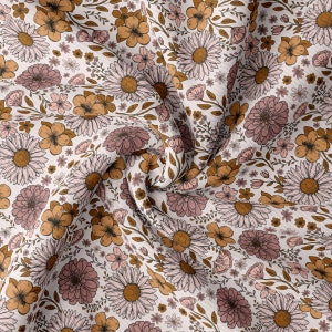 Rib Knit Fabric by the Yard Ribbed Jersey Stretchy Soft Polyester Stretch Fabric 1 Yard RBK1864 floral