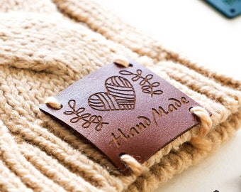 Custom Leather Labels for Knitted Items, Clothing Sew On Branding Labels, Personalized Sewing Labels for handmade items, Beret Leather Tags