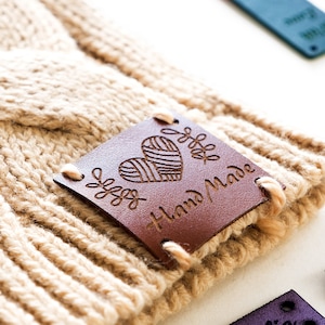 Custom Leather Labels for Knitted Items, Clothing Sew On Branding Labels, Personalized Sewing Labels for handmade items, Beret Leather Tags