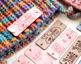Etiquetas personalizadas de cuero vegano para productos de punto y crochet