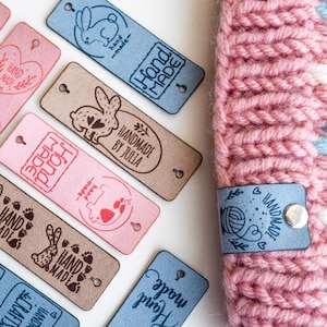 Custom Vegan Leather Labels with Rivets: Crochet & Knitting Tags (25mm x 70mm)