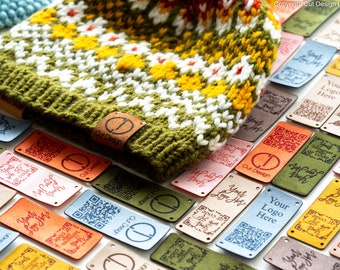 Personalisierte Anhänger für Strickartikel mit QR-Code, Handgefertigte Beanie-Tags, Lederetikett für Häkelartikel, Stricketiketten, Individuelle Häkeletiketten