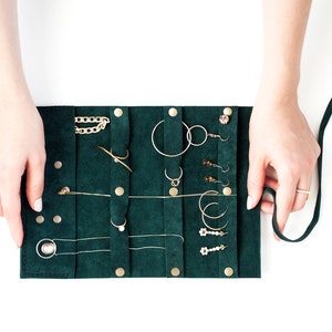 Organizador de joyas de viaje, funda de joyería personalizada, rollo de accesorios de cuero, bolsa de anillo de pendiente de gamba, bolsa de cordón, regalos de boda personalizados