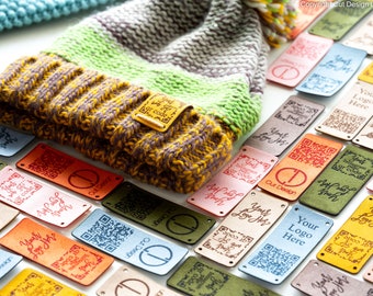 Etiquetas de cuero vegano personalizadas con código QR: etiquetas para crochet y punto (75 mm x 30 mm)