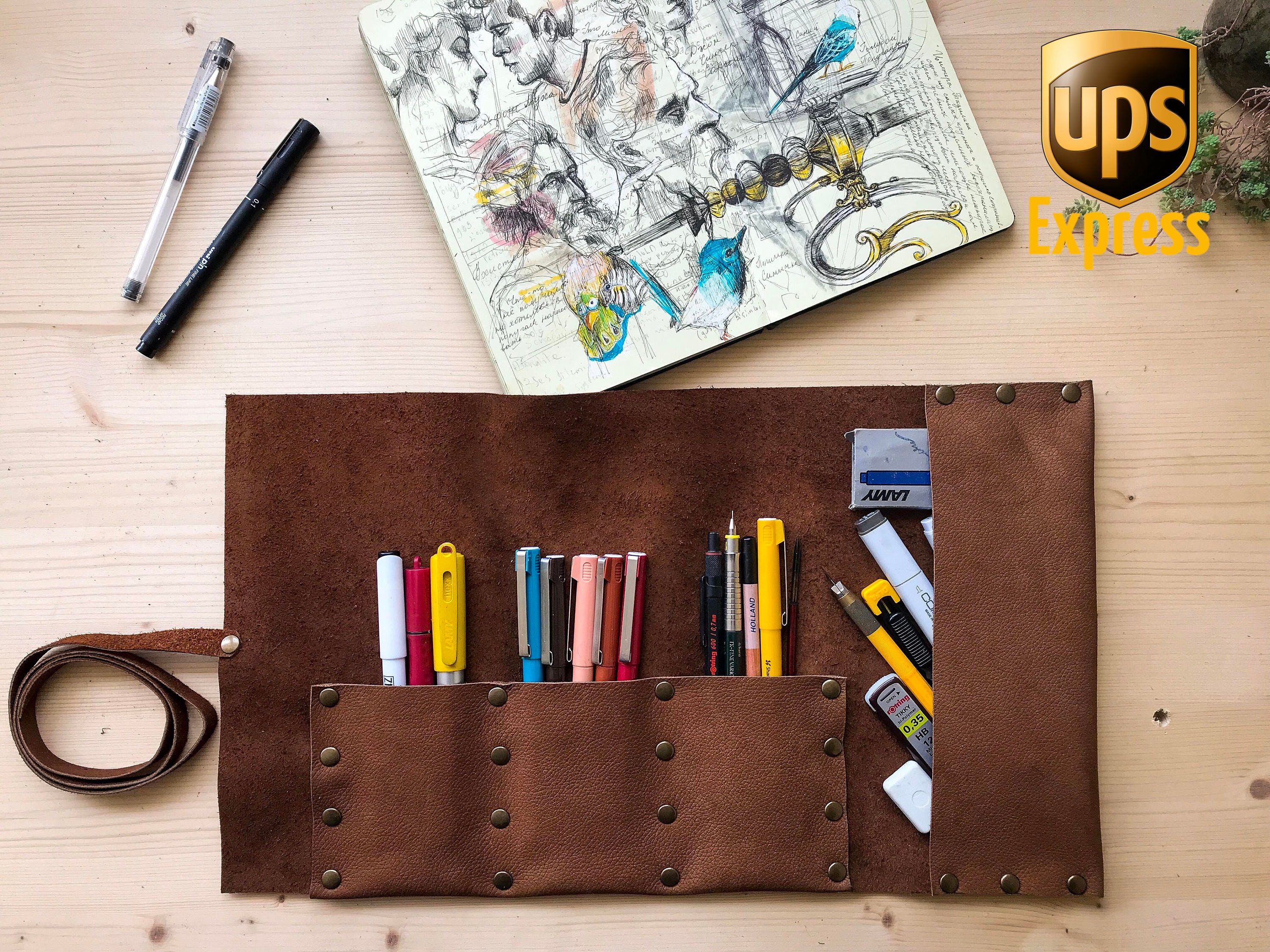 Rouleau de Crayon en Cuir Personnalisé, Étui à Outils d'artisanat Voyage, Porte-Pinceau, Sac Edc, Po