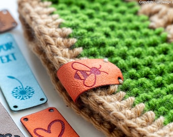 Etiquetas personalizadas Ultrasuede: etiquetas para coser, para crochet y tejido