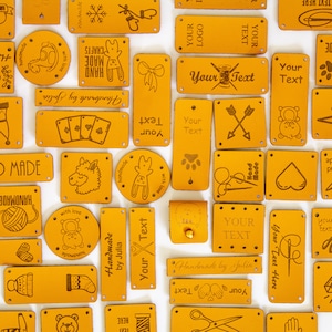 Etiquetas comerciais para tricô e crochê, etiquetas de couro com formato personalizado para produtos artesanais, etiquetas de nome para etiquetas de gorro de malha, etiqueta de camurça
