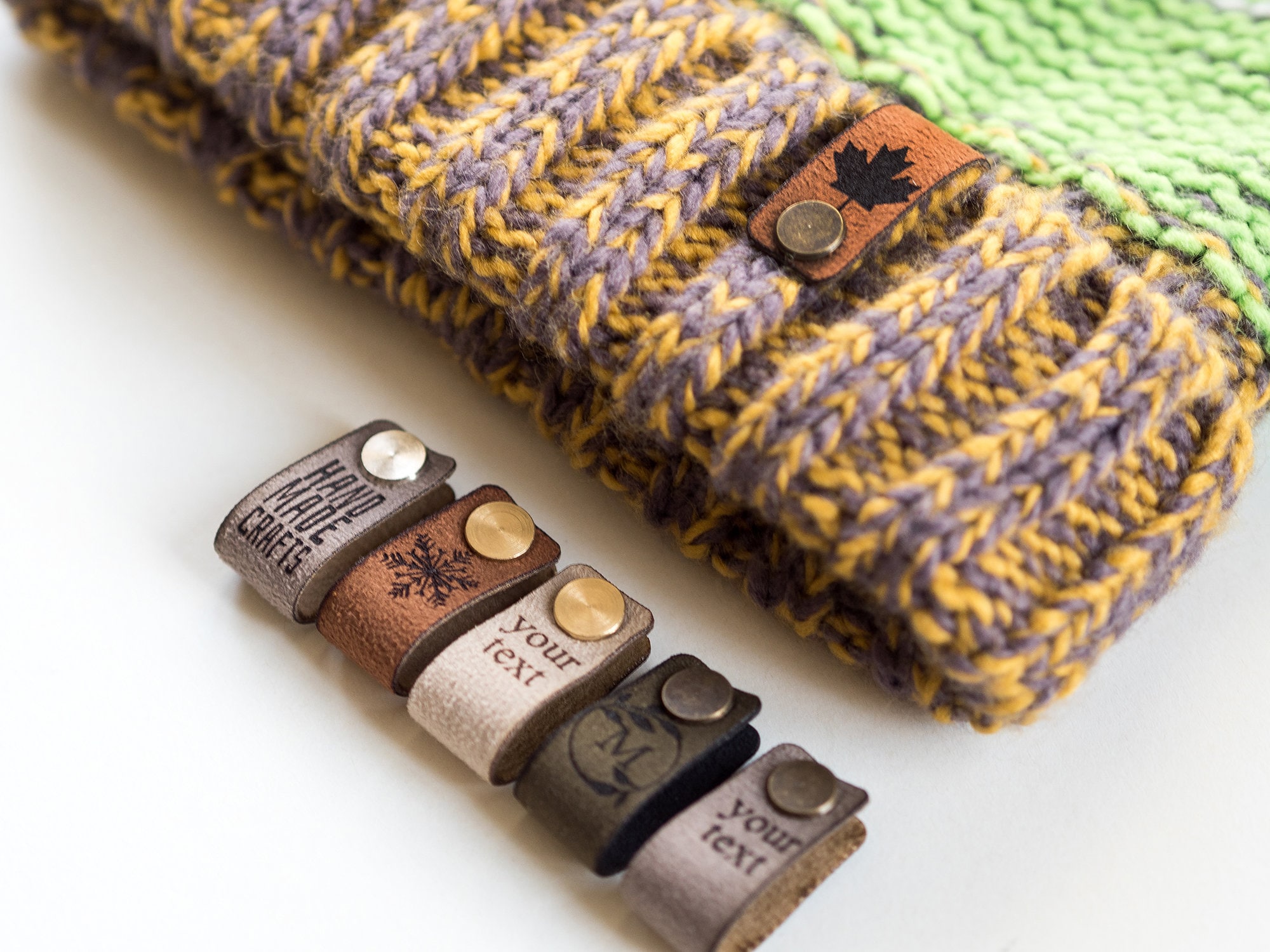 Custom Small Labels With Rivet, Knitting Beanie Tags, Personalized Leather Tags, Crochet tags, Leather Label for Knitted items, Handmade tag