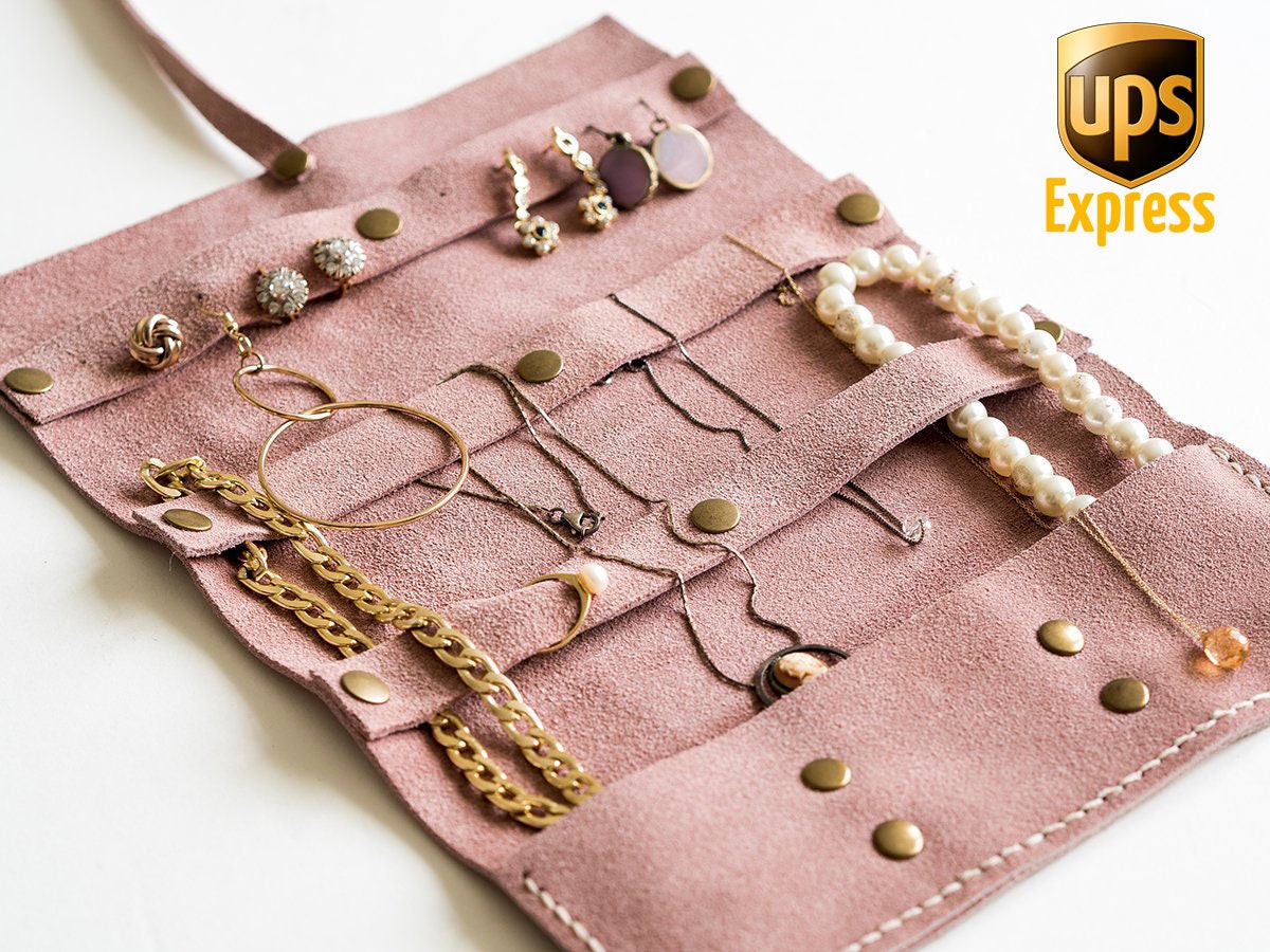 Tan Suede Jewelry Pouch