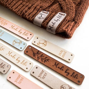 Etichetta in pelle per articoli lavorati a maglia, etichette sottili da cucire, etichette per berretti lavorati a maglia, etichette in pelle personalizzate, etichette all'uncinetto, etichette per articoli fatti a mano