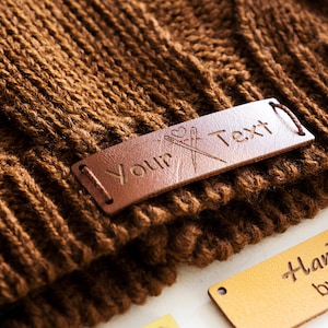 Sew On Patch Tags For Cloths, Custom Labels, Personalizable Leather Labels for Handmade Items, Knitted Beret Name Tags, Leather Etiquette image 6