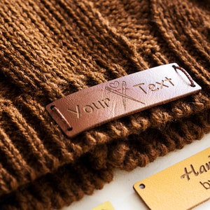 Sew On Patch Tags For Cloths, Custom Labels, Personalizable Leather Labels for Handmade Items, Knitted Beret Name Tags, Leather Etiquette image 6