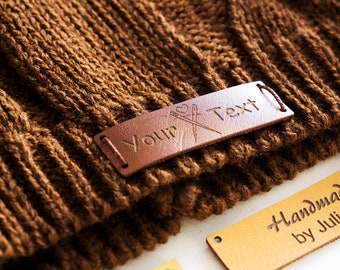 Custom Labels, Personalizable Leather Labels for Handmade Items, Sew On Patch Tags For Cloths, Sewing Name Tags for Handmade Knitted Berets,