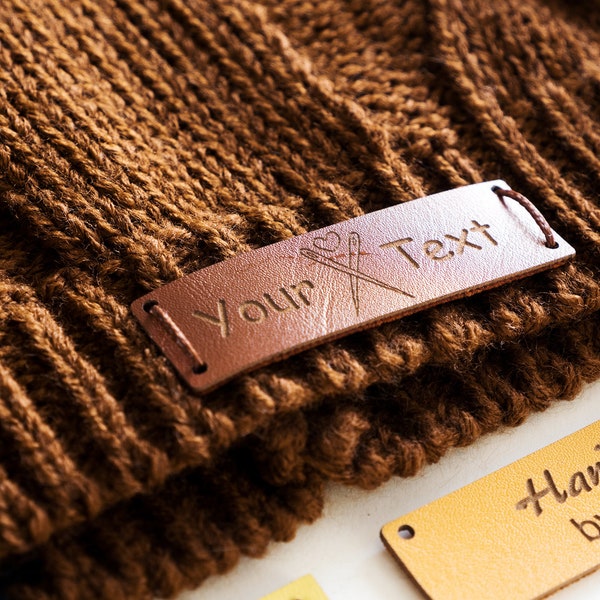 Custom Labels, Personalizable Leather Labels for Handmade Items, Sew On Patch Tags For Cloths, Sewing Name Tags for Handmade Knitted Berets,