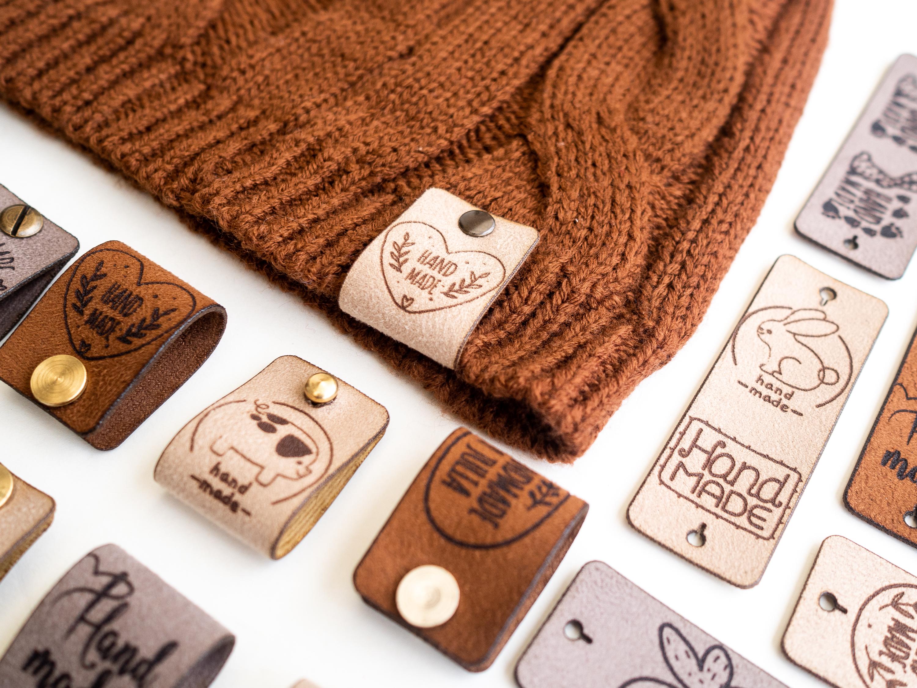 Custom Faux Leather Tags: Beanie & Knit Labels With Rivets  display picture 2