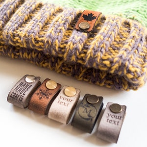 Custom Small Labels With Rivet, Knitting Beanie Tags, Personalized Leather Tags, Crochet tags, Leather Label for Knitted items, Handmade tag image 8