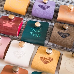 Custom Ktinnting tags, PU Leather Tags With Metal Rivet, Handmade Item Tags, Personalized Screw On Faux Leather Tags