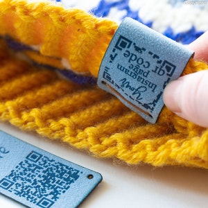 Labels with QR code, Labels For Handmade Items, Knitting Beanie Tags, Leather Label for Crochet items, Labels for knits, Custom Crochet Tags